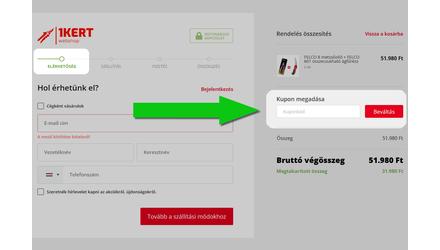 Kupon beváltása az 1Kert.hu webshop pénztárában